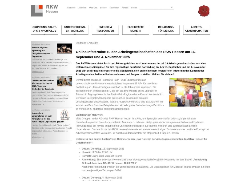 Online-Infotermin zu dem Arbeitsgemeinschaften des RKW Hessen - Event screenshot