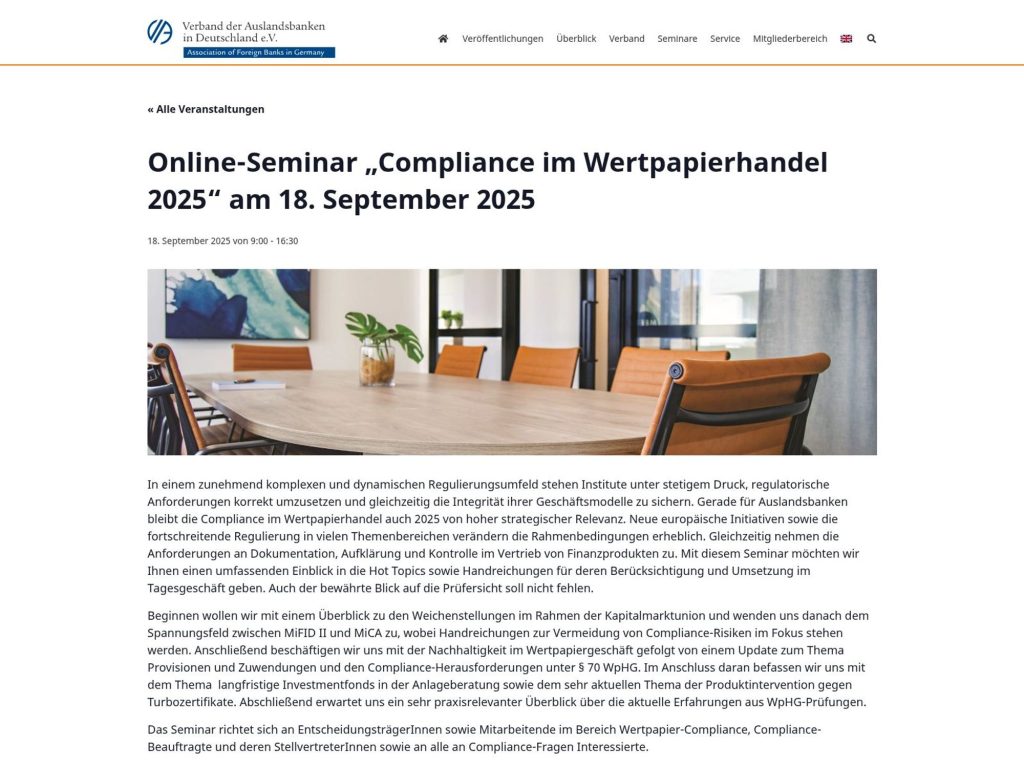 Online-Seminar: Compliance im Wertpapierhandel 2025 image