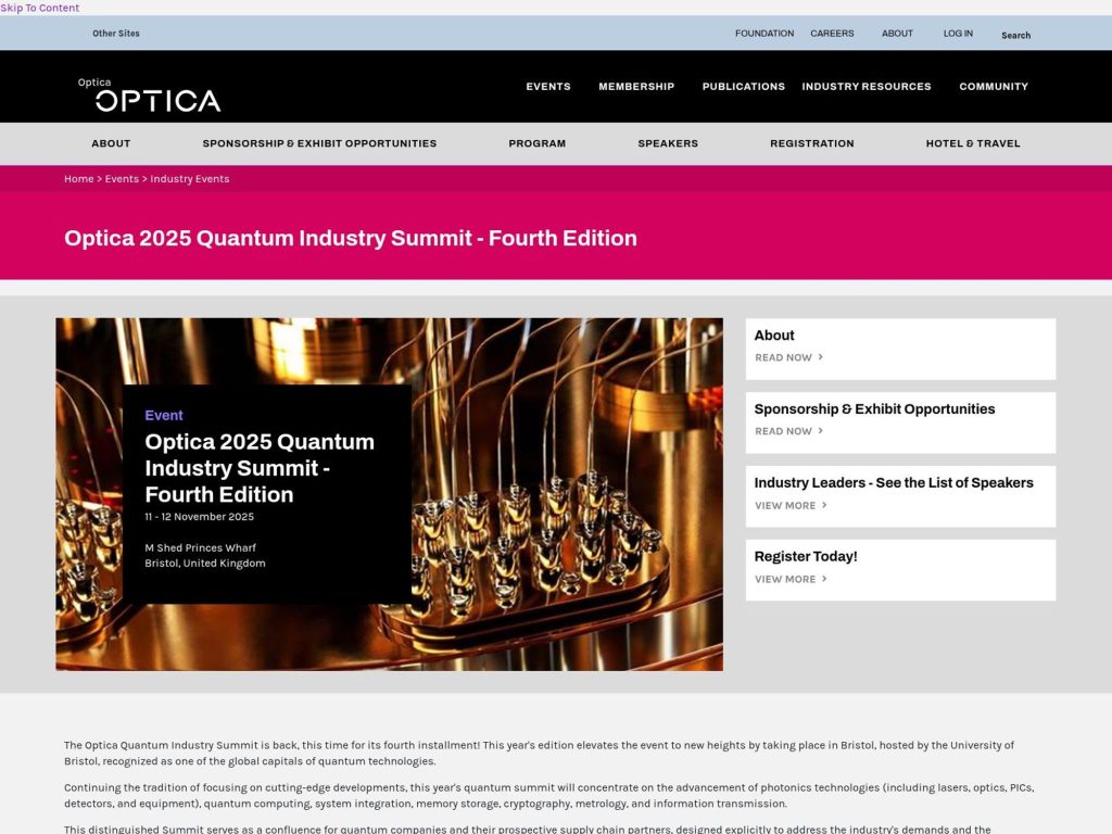 Optica 2025 Quantum Industry Summit - Fourth Edition - Event screenshot