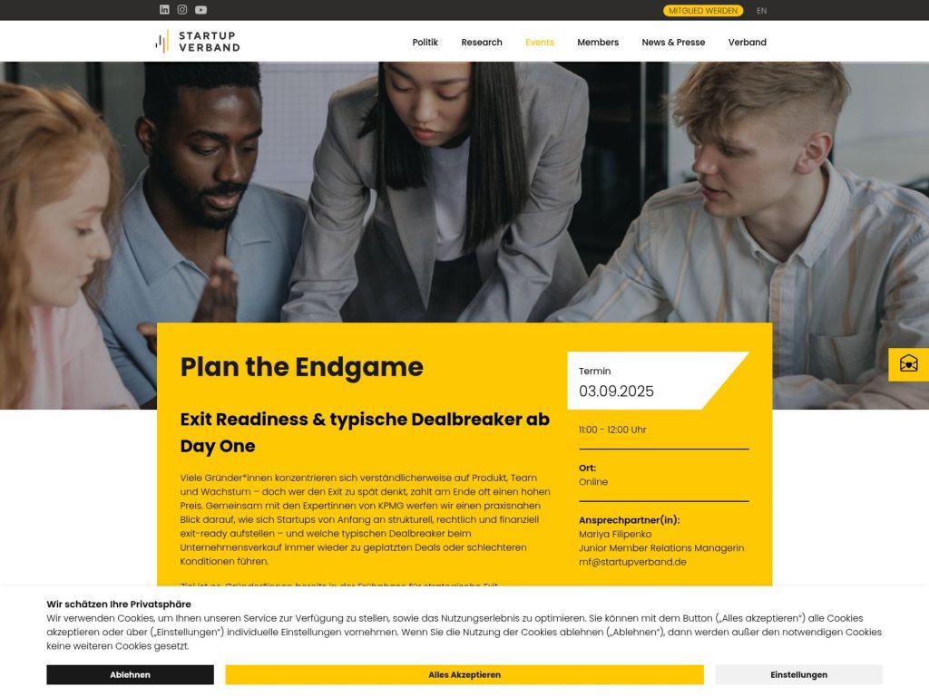 Plan the Endgame - Exit Readiness & typische Dealbreaker ab Day One - Event screenshot