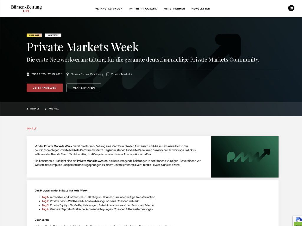 Private Markets Week - Die erste Netzwerkveranstaltung für die gesamte deutschsprachige Private Markets Community. - Event screenshot