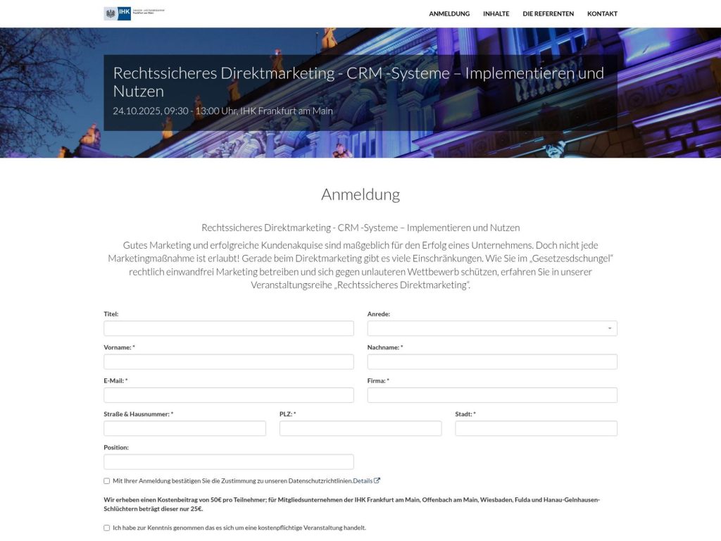 Rechtssicheres Direktmarketing - CRM -Systeme – Implementieren und Nutzen - Event screenshot