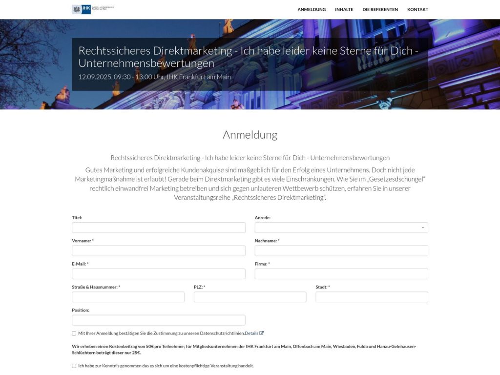 Rechtssicheres Direktmarketing - Ich habe leider keine Sterne für Dich - Unternehmensbewertungen - Event screenshot
