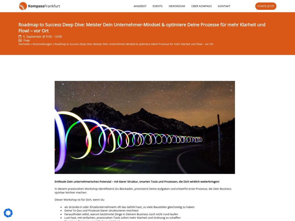 Roadmap to Success Deep Dive: Meister Dein Unternehmer-Mindset & optimiere Deine Prozesse für mehr Klarheit und Flow! – vor Ort - Event screenshot