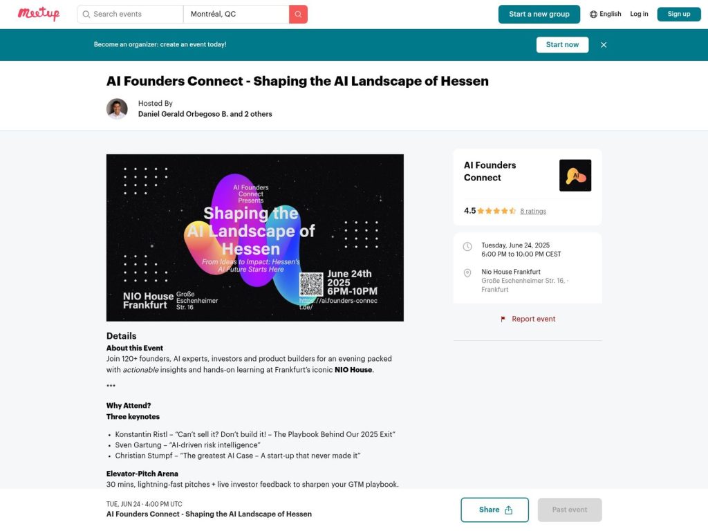 Shaping the AI Landscape of Hessen - Join 120+ founders, AI experts, investors and product builders for an evening packed with actionable insights and hands-on learning at Frankfurt’s iconic NIO House. - Event screenshot