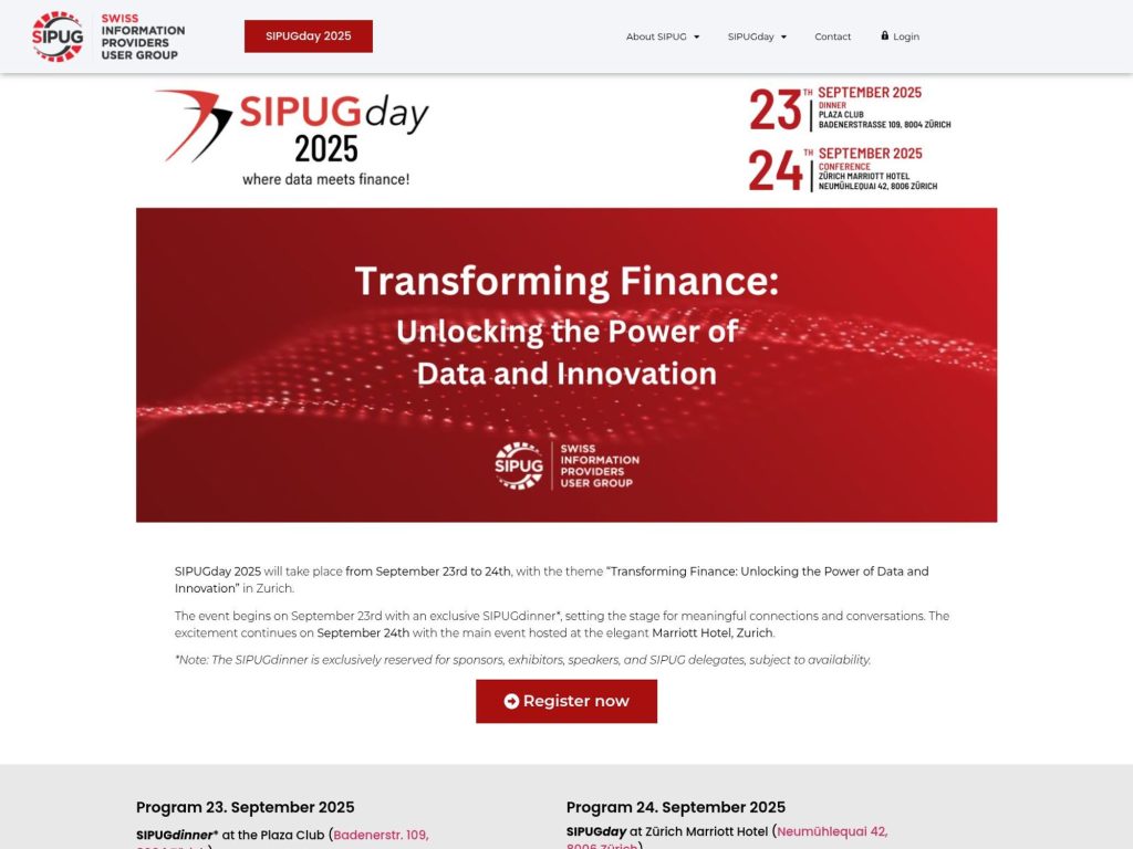 SIPUGday 2025 - Transforming Finance: Unlocking the Power of Data and Innovation - Event screenshot