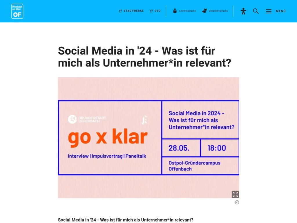 Social Media in '24 - Was ist für mich als Unternehmer*in relevant? - Zusammen mit der Klar Agentur hostet wir den Abend zum Thema "Social Media 2024: Was ist für mich als Unternehmer relevant?" - Event screenshot