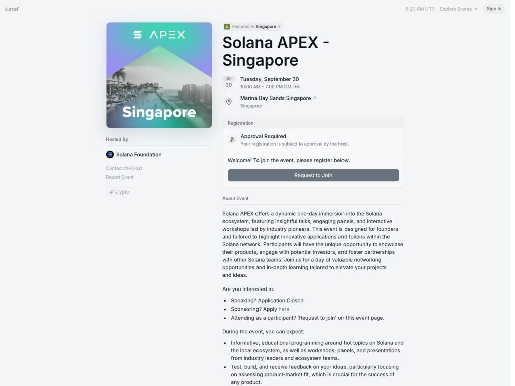 Solana APEX - Singapore - Event screenshot