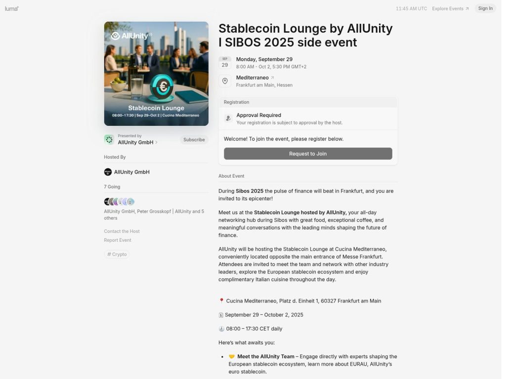 Stablecoin Lounge by AllUnity - SIBOS 2025 side event - Event screenshot