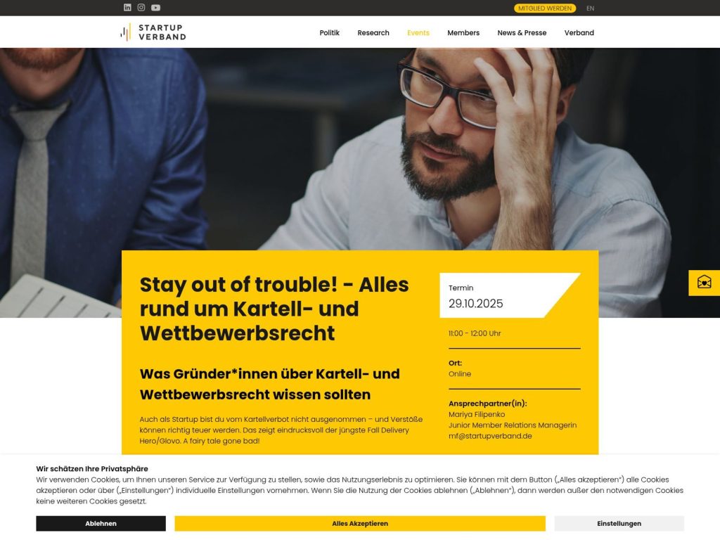 Stay out of trouble! - Was Gründer*innen über Kartell- und Wettbewerbsrecht wissen sollten - Event screenshot