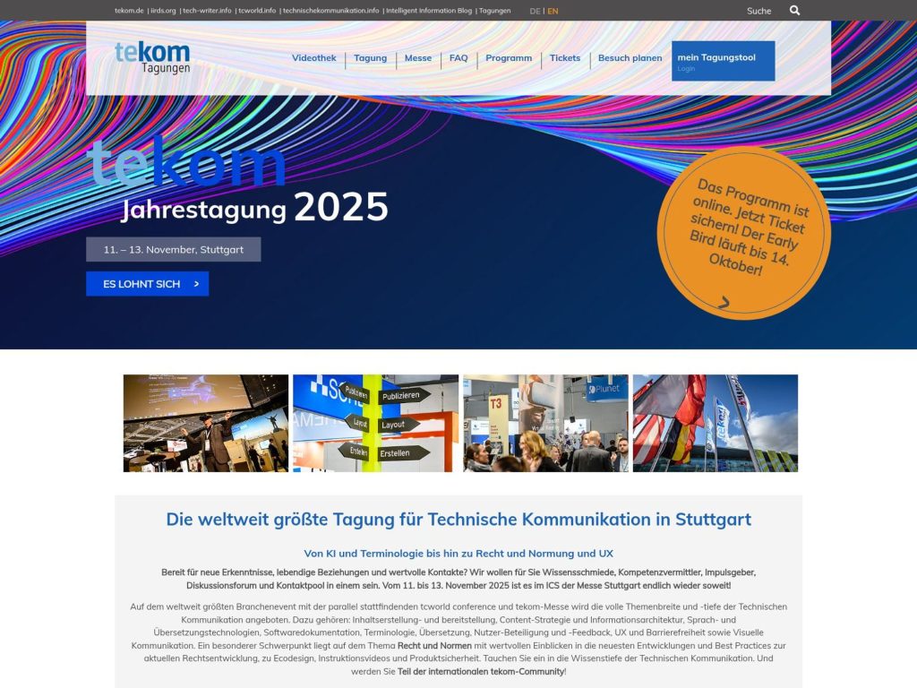 tekom Jahrestagung 2025 - Die weltweit größte Tagung für Technische Kommunikation in Stuttgart - Event screenshot