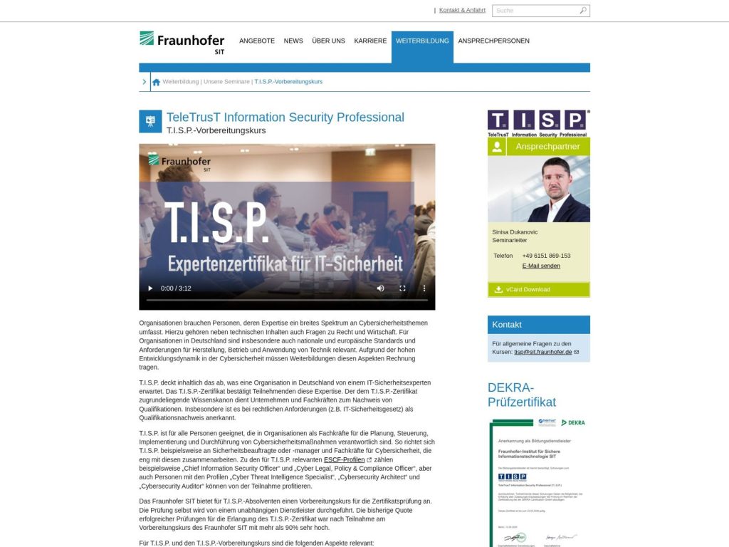 TeleTrusT Information Security Professional - T.I.S.P.-Vorbereitungskurs - Event screenshot