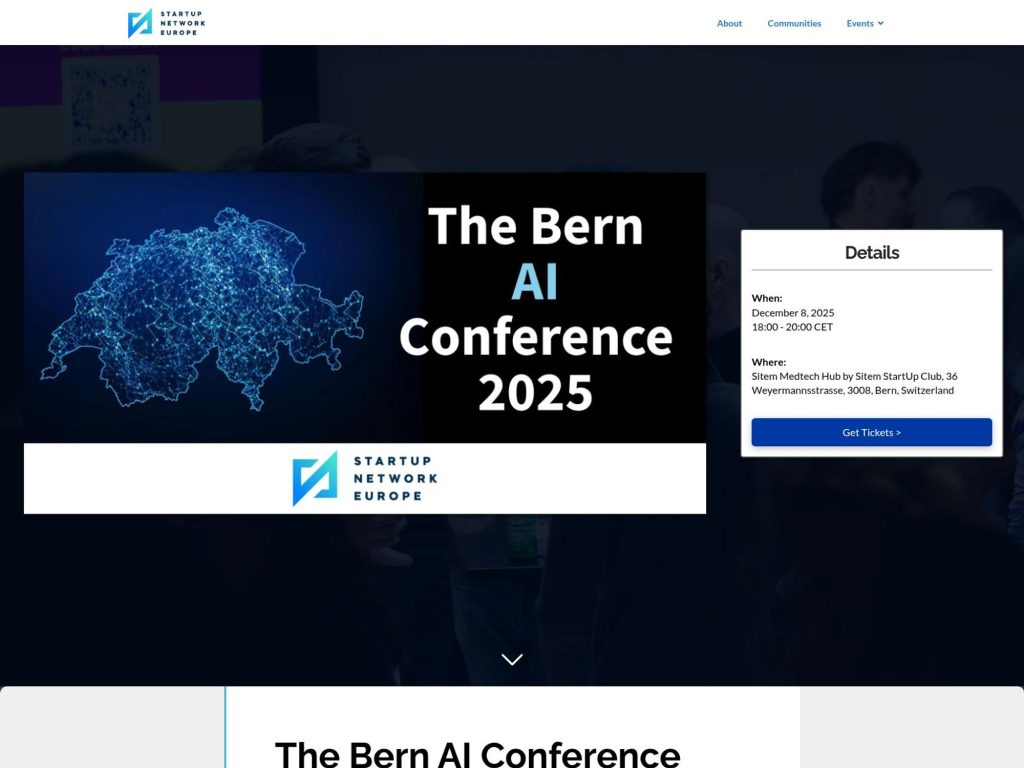 The Bern AI Conference 2025 - The Bern AI Conference 2025 brings together 100 of Switzerland's AI and Business Leaders, for an evening of content and networking - Event screenshot