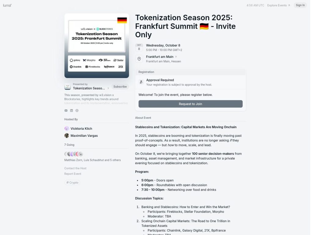 Tokenization Season 2025: Frankfurt Summit 🇩🇪 - Invite Only - Stablecoins and Tokenization: Capital Markets Are Moving Onchain - Event screenshot