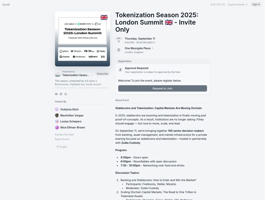 Tokenization Season 2025: London Summit 🇬🇧 - Invite Only - Stablecoins and Tokenization: Capital Markets Are Moving Onchain - Event screenshot