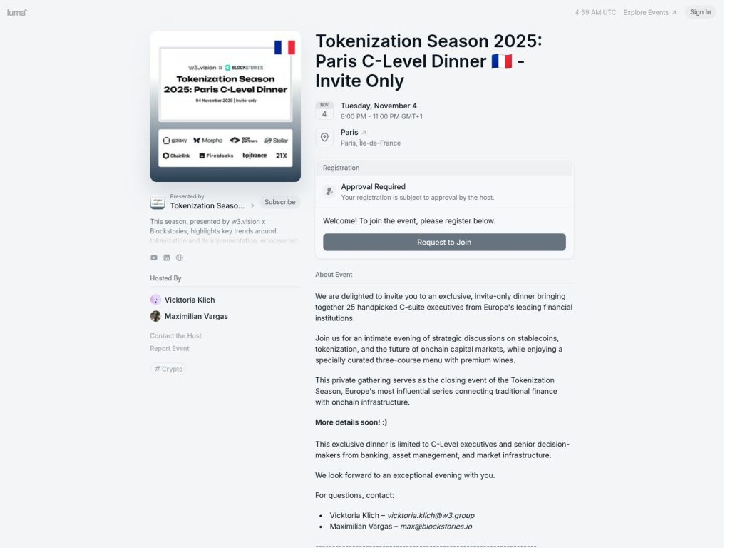 Tokenization Season 2025: Paris C-Level Dinner 🇫🇷 - Invite Only - Event screenshot