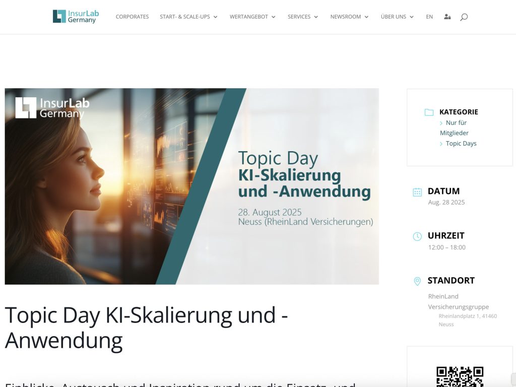 Topic Day KI-Skalierung und -Anwendung - Einblicke, Austausch und Inspiration rund um die Einsatz- und Skalierungsmöglichkeiten von KI in der Versicherungsbranche - Event screenshot