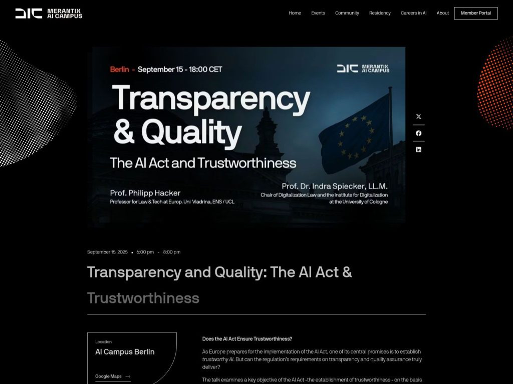 Transparency and Quality: The AI Act & Trustworthiness - Does the AI Act Ensure Trustworthiness? - Event screenshot