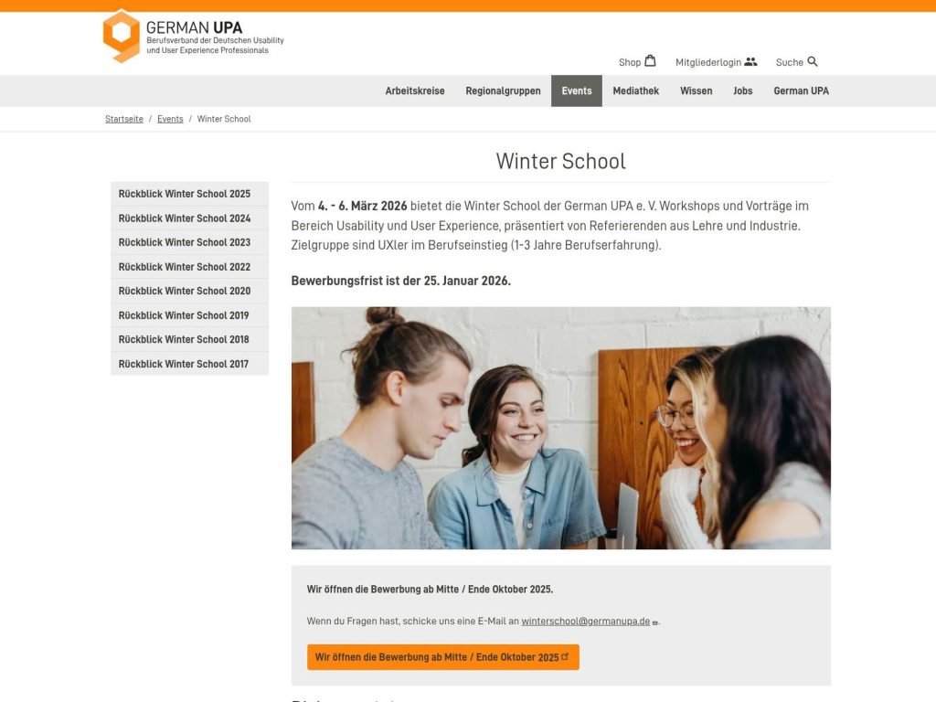 User Experience Winter School website