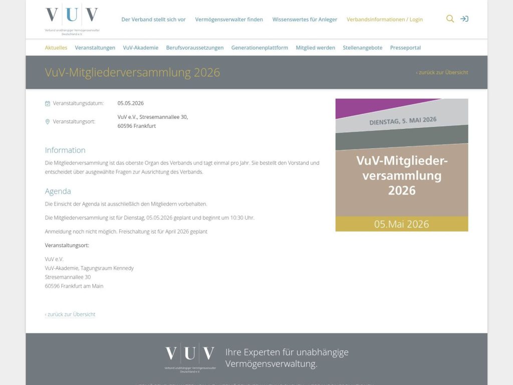 VuV-Mitgliederversammlung 2026 website
