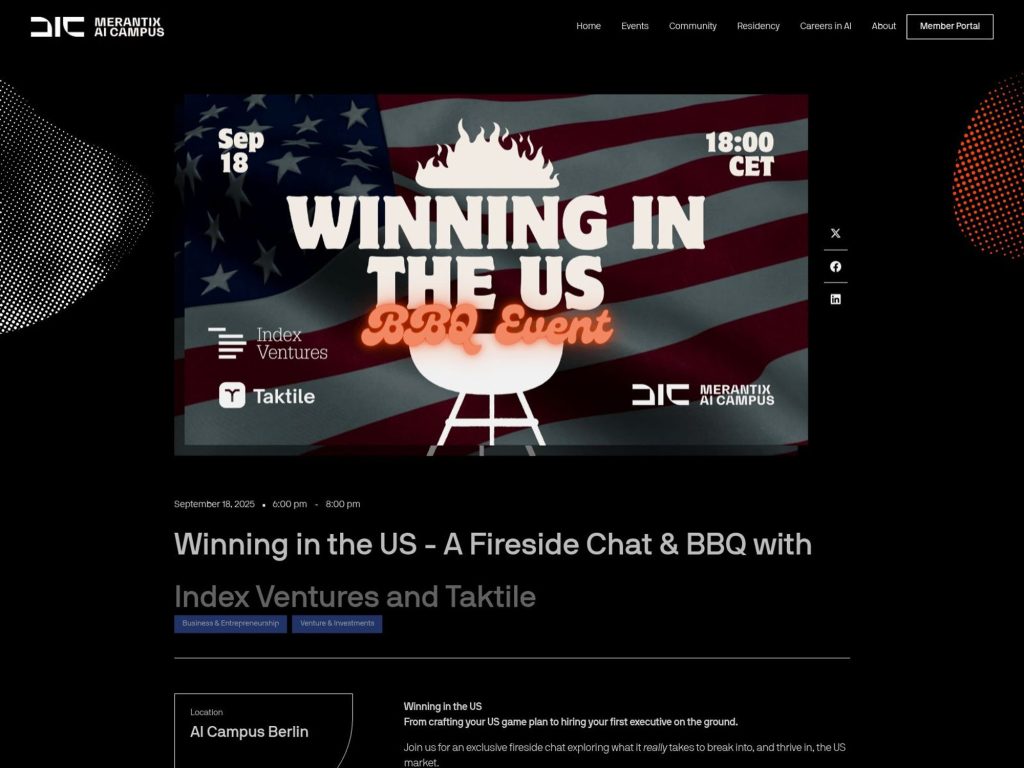 Winning in the US - A Fireside Chat & BBQ with Index Ventures and Taktile - From crafting your US game plan to hiring your first executive on the ground. - Event screenshot