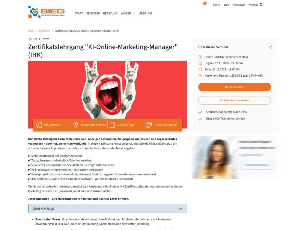 Zertifikatslehrgang "KI-Online-Marketing-Manager" (IHK) - Event screenshot