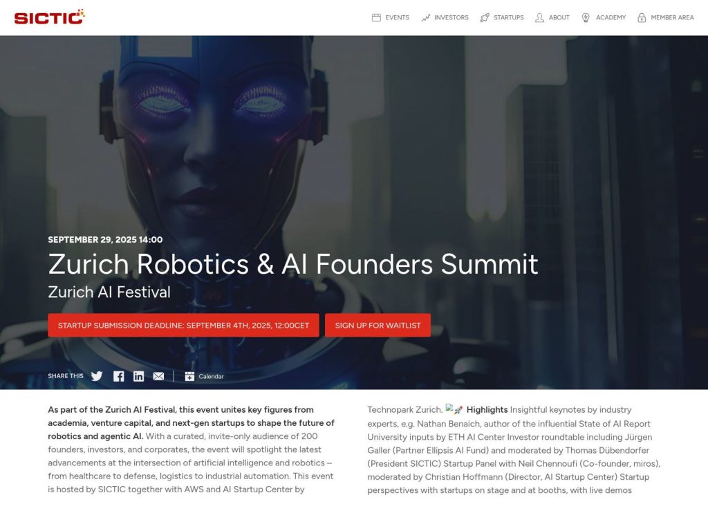 Zurich Robotics & AI Founders Summit - Event screenshot