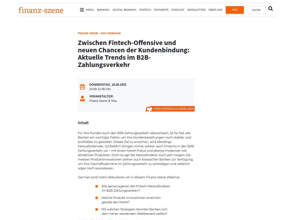 Zwischen Fintech-Offensive und neuen Chancen der Kundenbindung: Aktuelle Trends im B2B-Zahlungsverkehr - Event screenshot