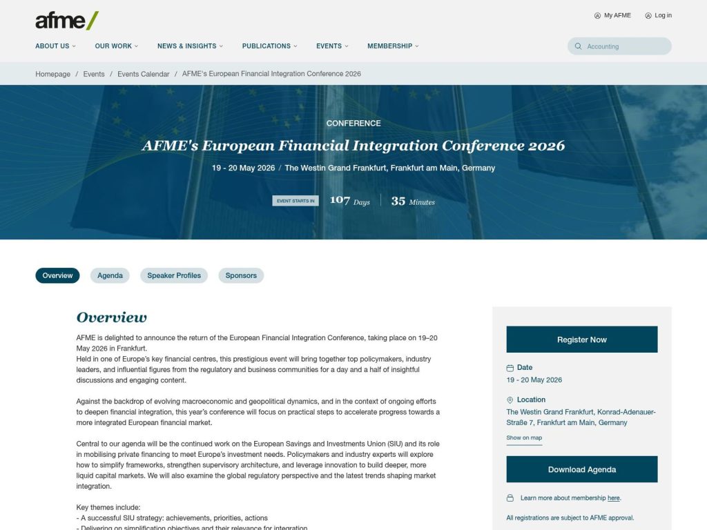AFME’s European Financial Integration Conference 2026 website