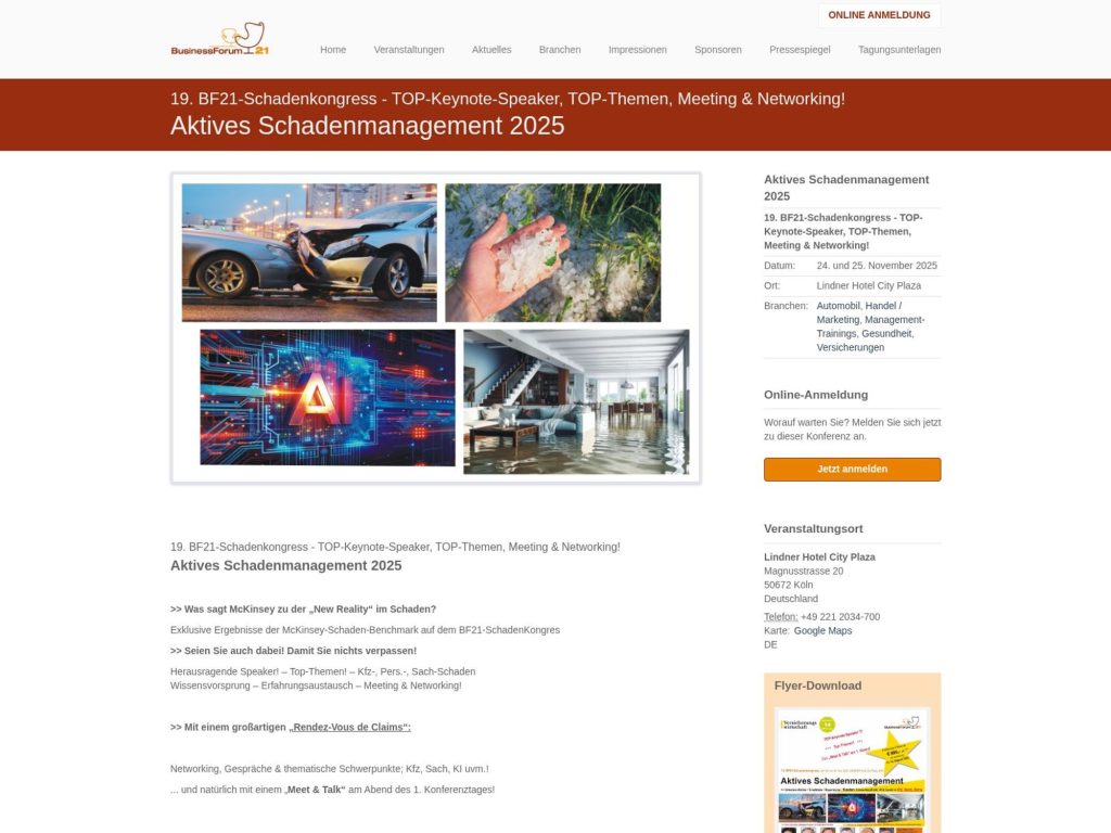 Aktives Schadenmanagement 2025 - 19. BF21-Schadenkongress - TOP-Keynote-Speaker, TOP-Themen, Meeting & Networking! - Event screenshot