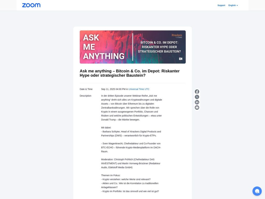 Bitcoin & Co. im Depot: Riskanter Hype oder strategischer Baustein? - Ask me anything - Event screenshot