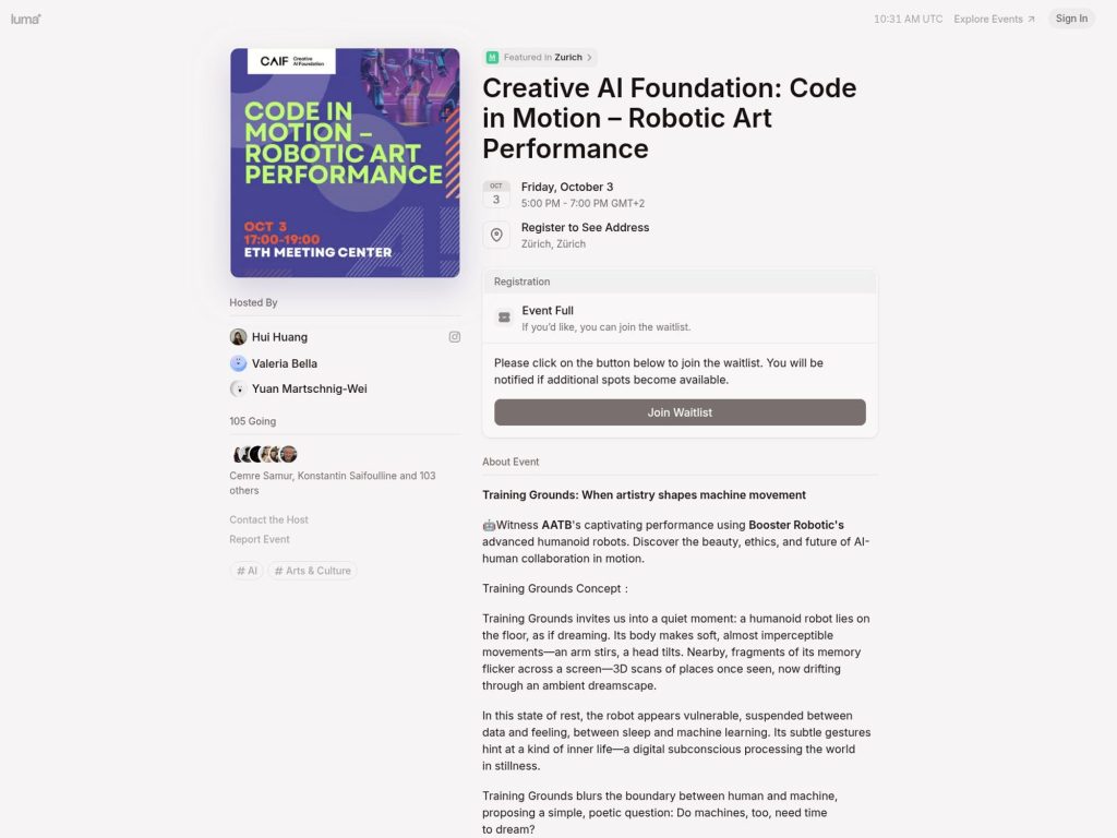 Creative AI Foundation - Code in Motion – Robotic Art Performance - Event screenshot