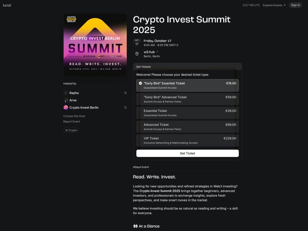 Crypto Invest Summit 2025 - Read. Write. Invest. - Event screenshot