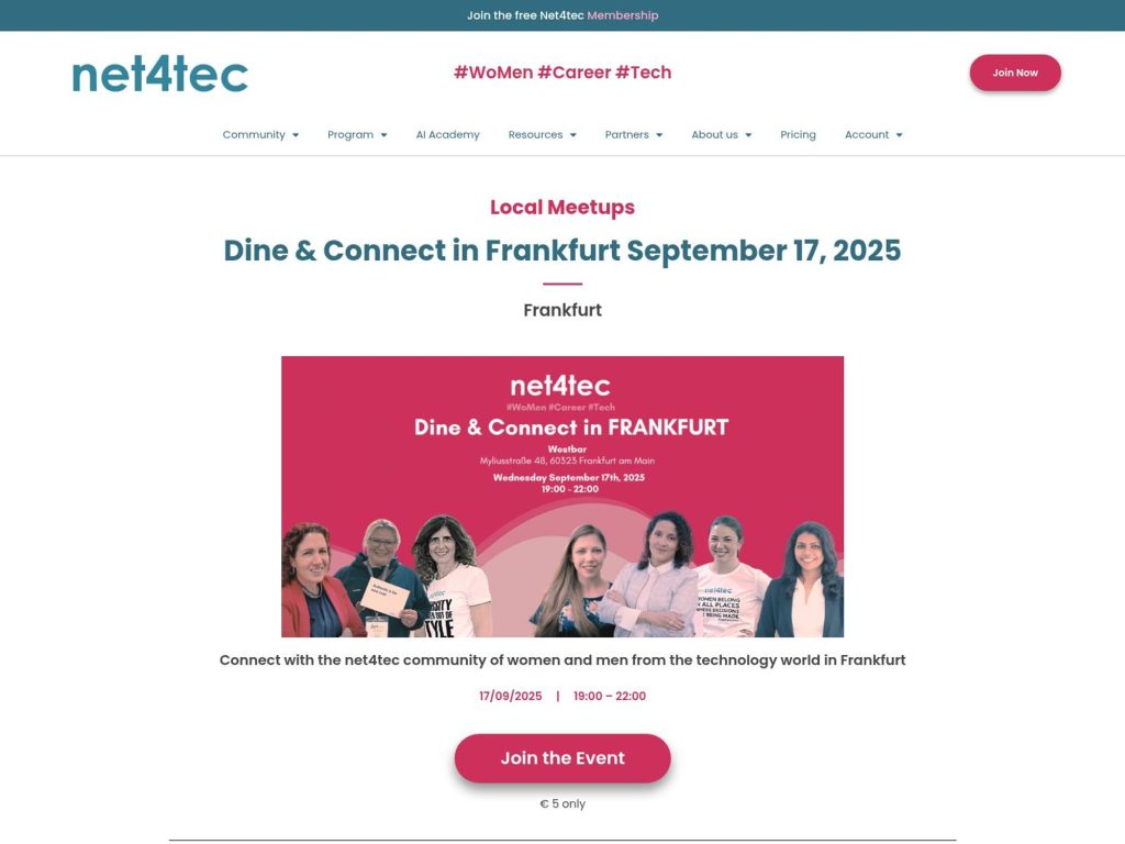 Dine & Connect in Frankfurt - Connect with the net4tec community of women and men from the technology world in Frankfurt - Event screenshot