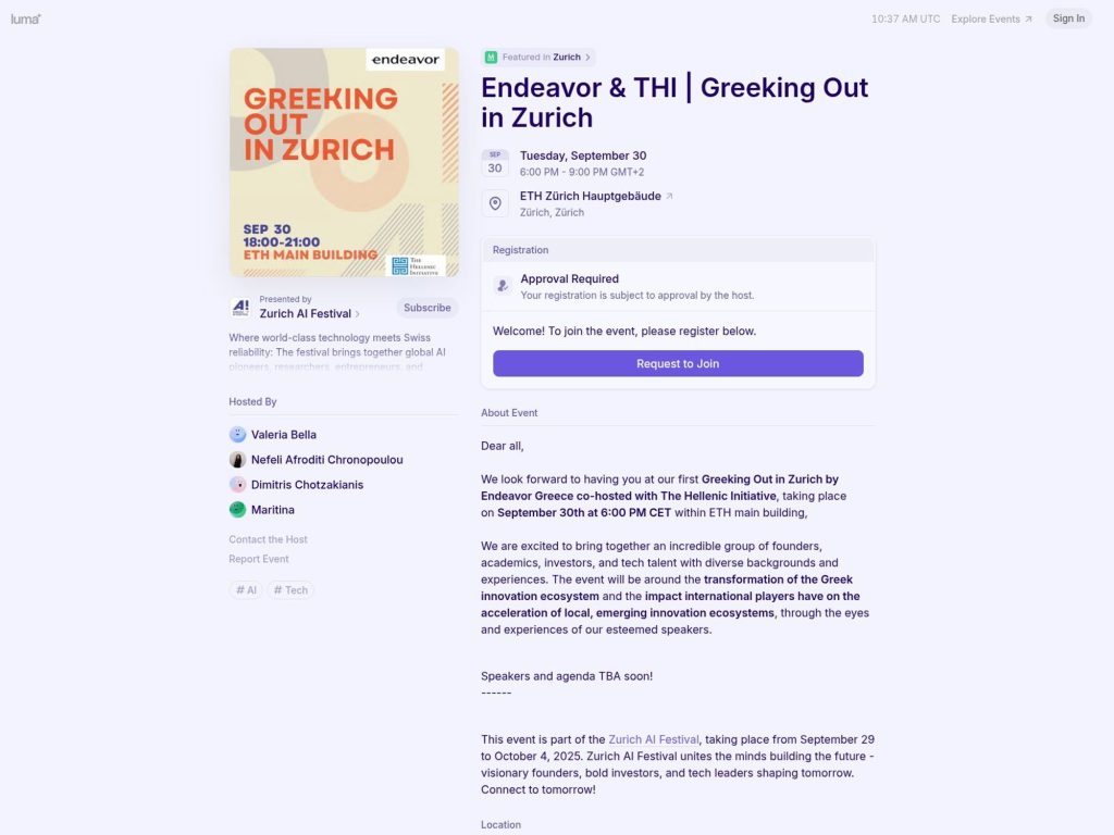 Endeavor & THI | Greeking Out in Zurich - Event screenshot