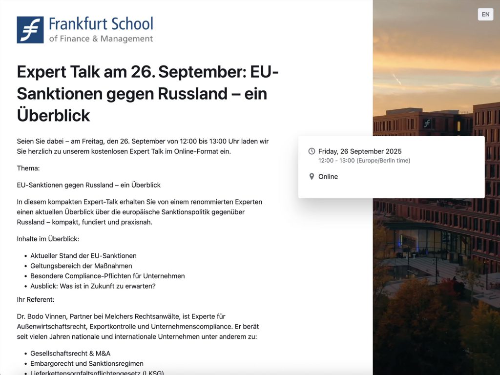 Expert-Talk: EU-Sanktionen gegen Russland – ein Überblick - Event screenshot