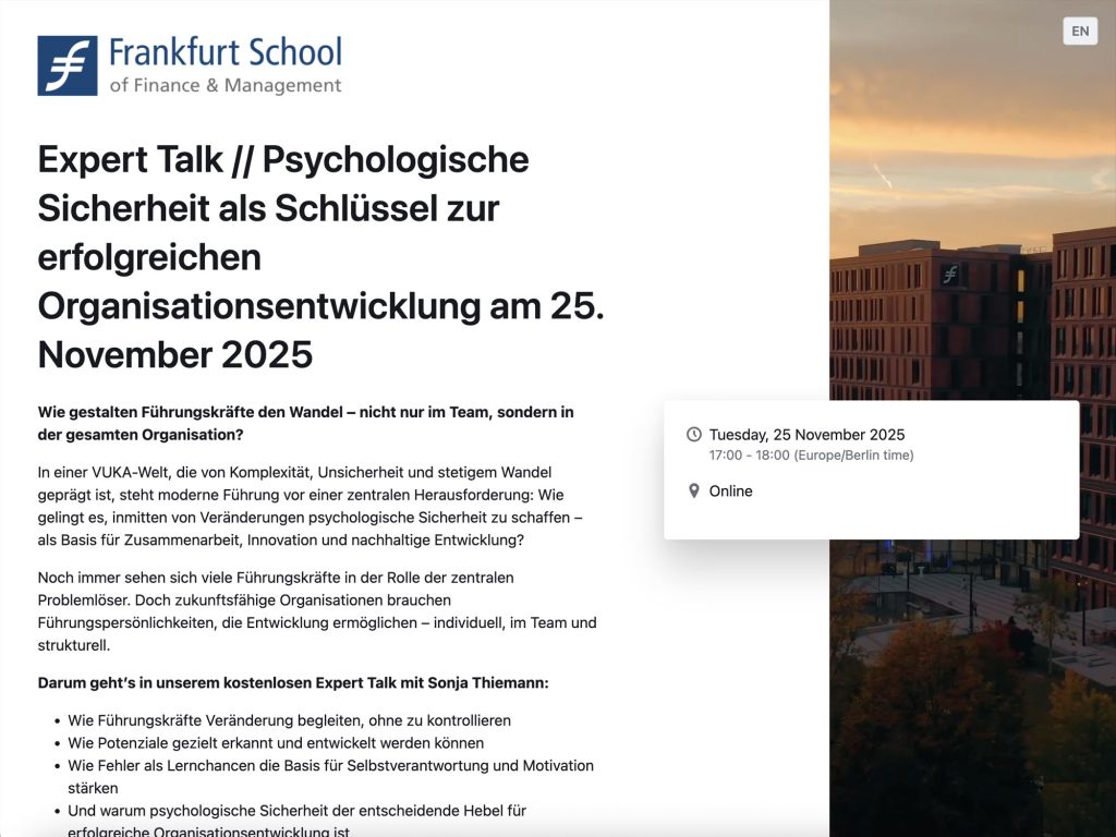 Expert Talk: Psychologische Sicherheit als Schlüssel zur erfolgreichen Organisationsentwicklung - Event screenshot