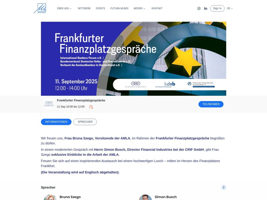 Frankfurter Finanzplatzgespräche - Insights into the work of AMLA - Event screenshot