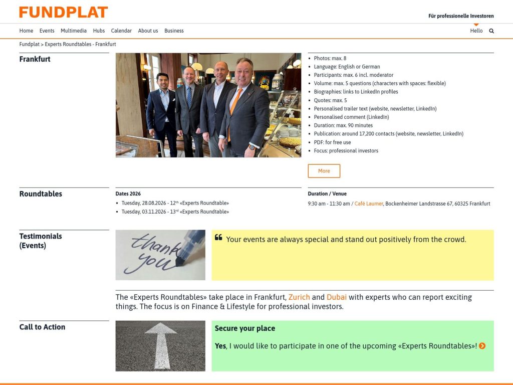 Fundplat 22th Experts Roundtable website