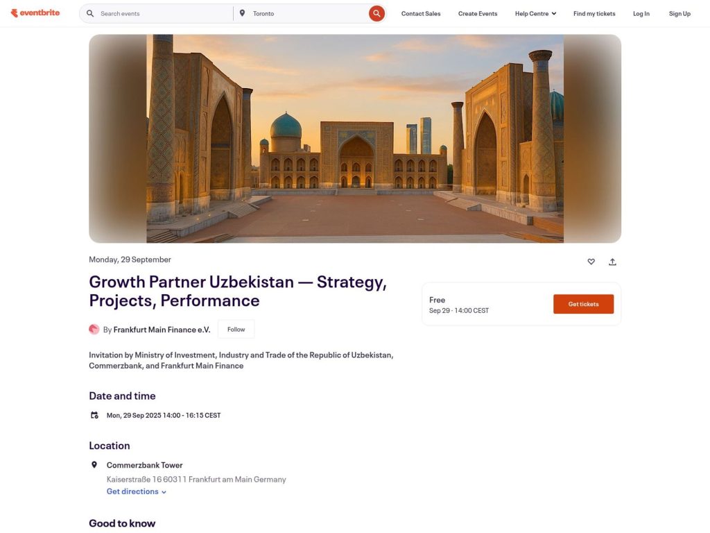 Growth Partner Uzbekistan — Strategy, Projects, Performance - Invitation by Ministry of Investment, Industry and Trade of the Republic of Uzbekistan, Commerzbank, and Frankfurt Main Finance - Event screenshot