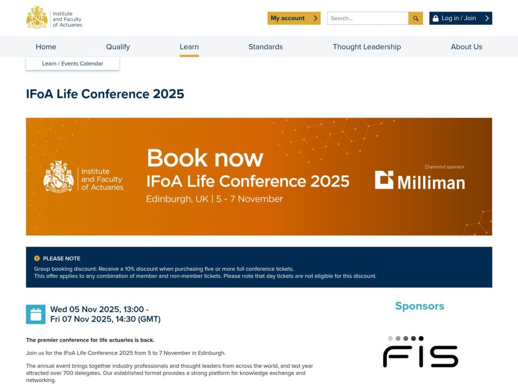 IFoA Life Conference 2025 - Event screenshot