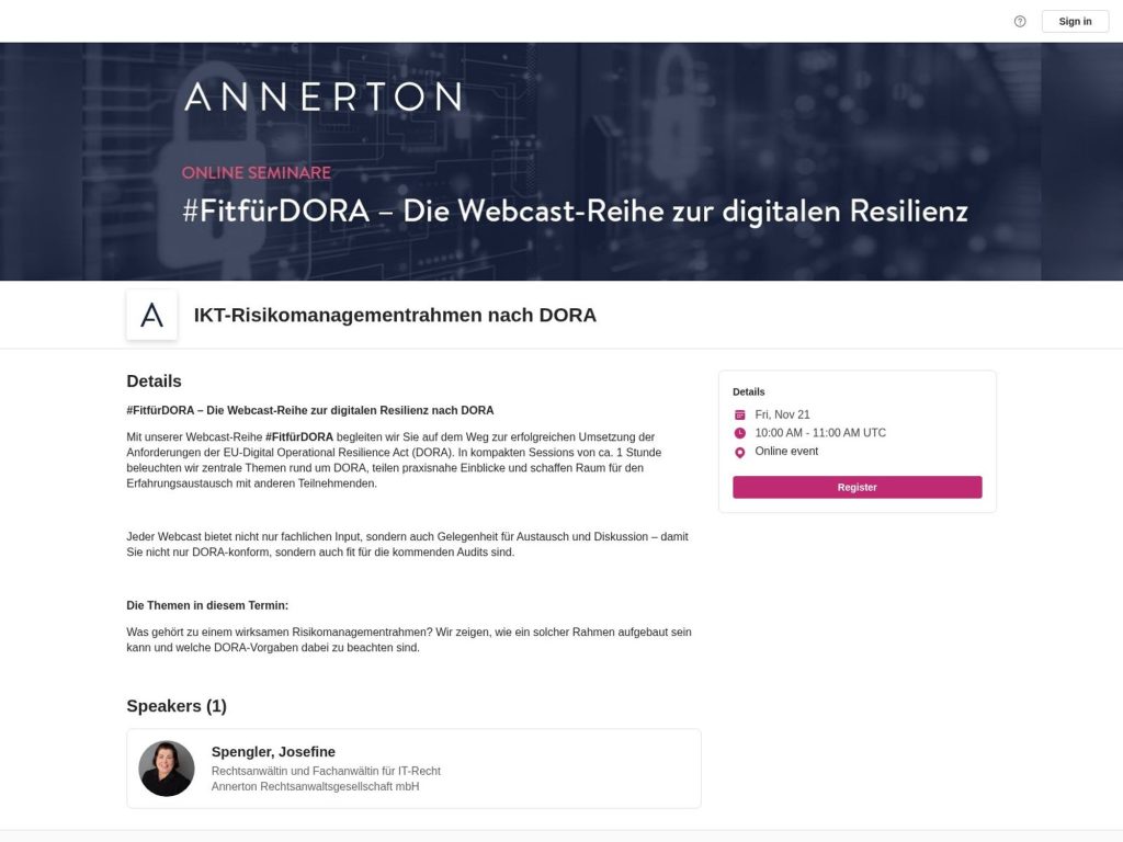 IKT-Risikomanagementrahmen nach Dora - Event screenshot
