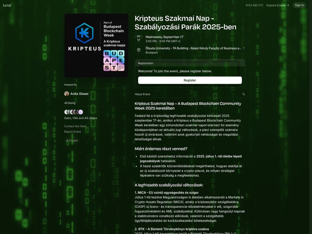 Kripteus Szakmai Nap - Szabályozási Parák 2025-ben - Event screenshot