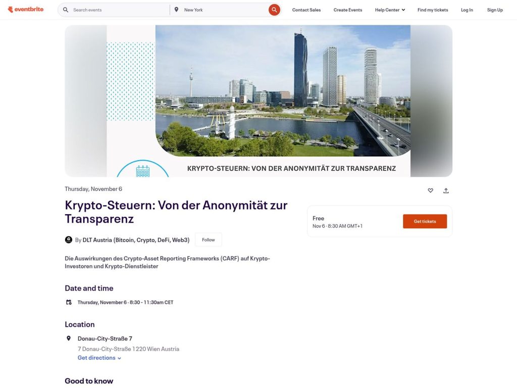 Krypto-Steuern: Von der Anonymität zur Transparenz - Die Auswirkungen des Crypto-Asset Reporting Frameworks (CARF) auf Krypto-Investoren und Krypto-Dienstleister - Event screenshot