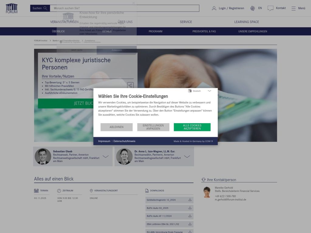 KYC komplexe juristische Personen - Event screenshot