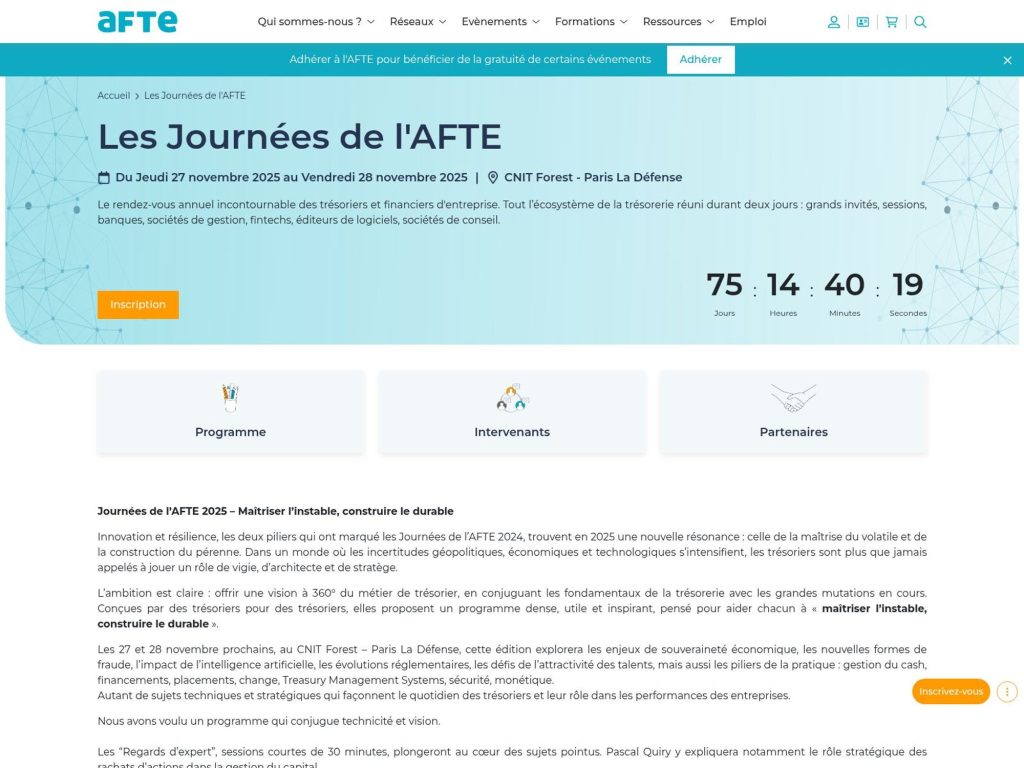 Les Journées de l'AFTE - Event screenshot