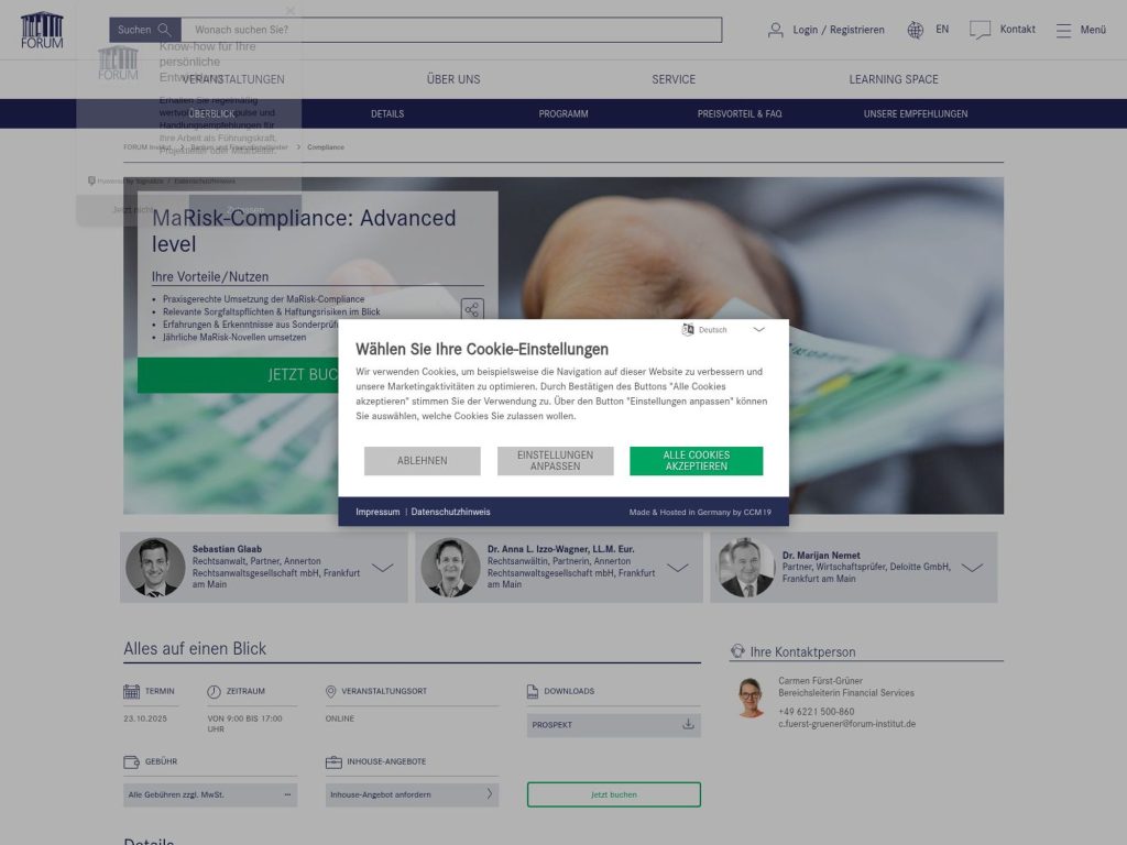 MaRisk-Compliance: Advanced level - Event screenshot
