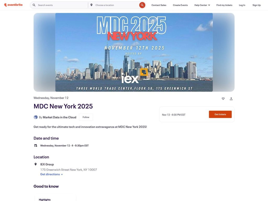 MDC New York 2025 - Market Data in the Cloud - Event screenshot