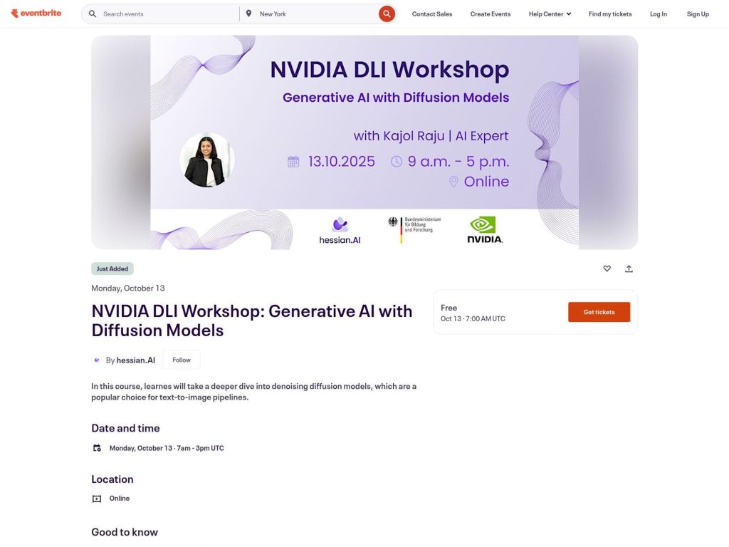 NVIDIA DLI Workshop - Generative AI with Diffusion Models - Event screenshot