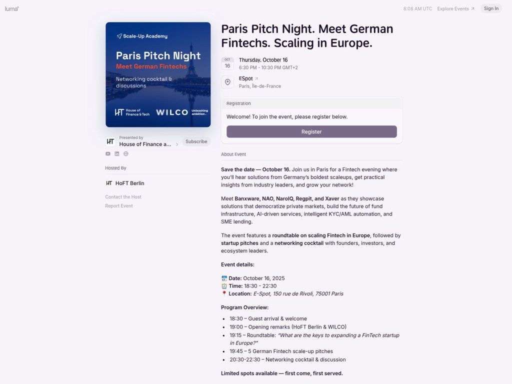 Paris Pitch Night - Meet German Fintechs - Event screenshot